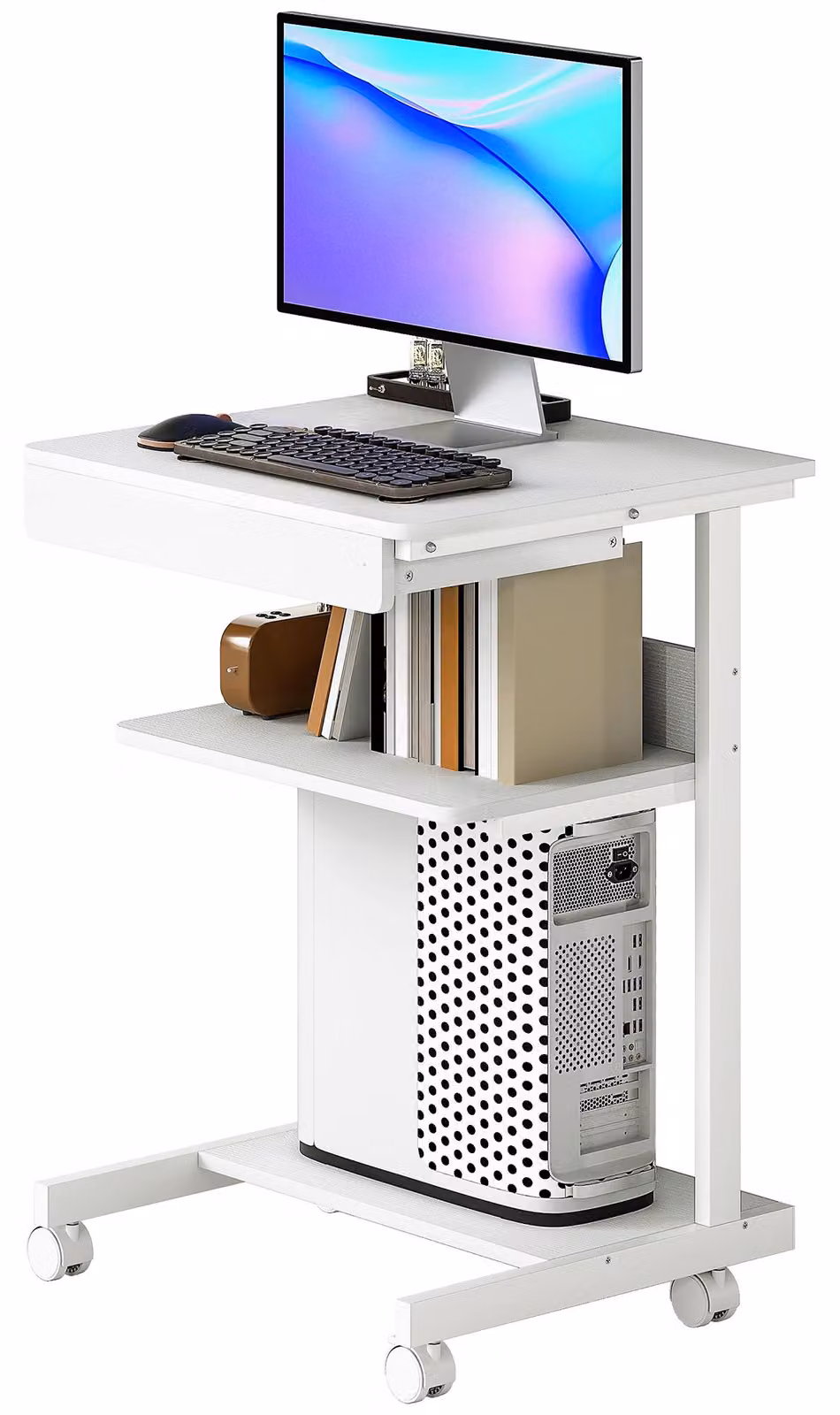 Scrivania HOMCOM con rotelle: scrivania per computer salvaspazio con supporto per CPU