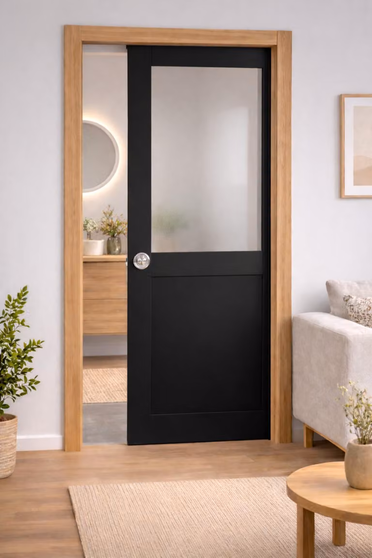 Porta scorrevole Athena nera H204 x L93 cm, con incasso, kit finitura Gd Menuiseries