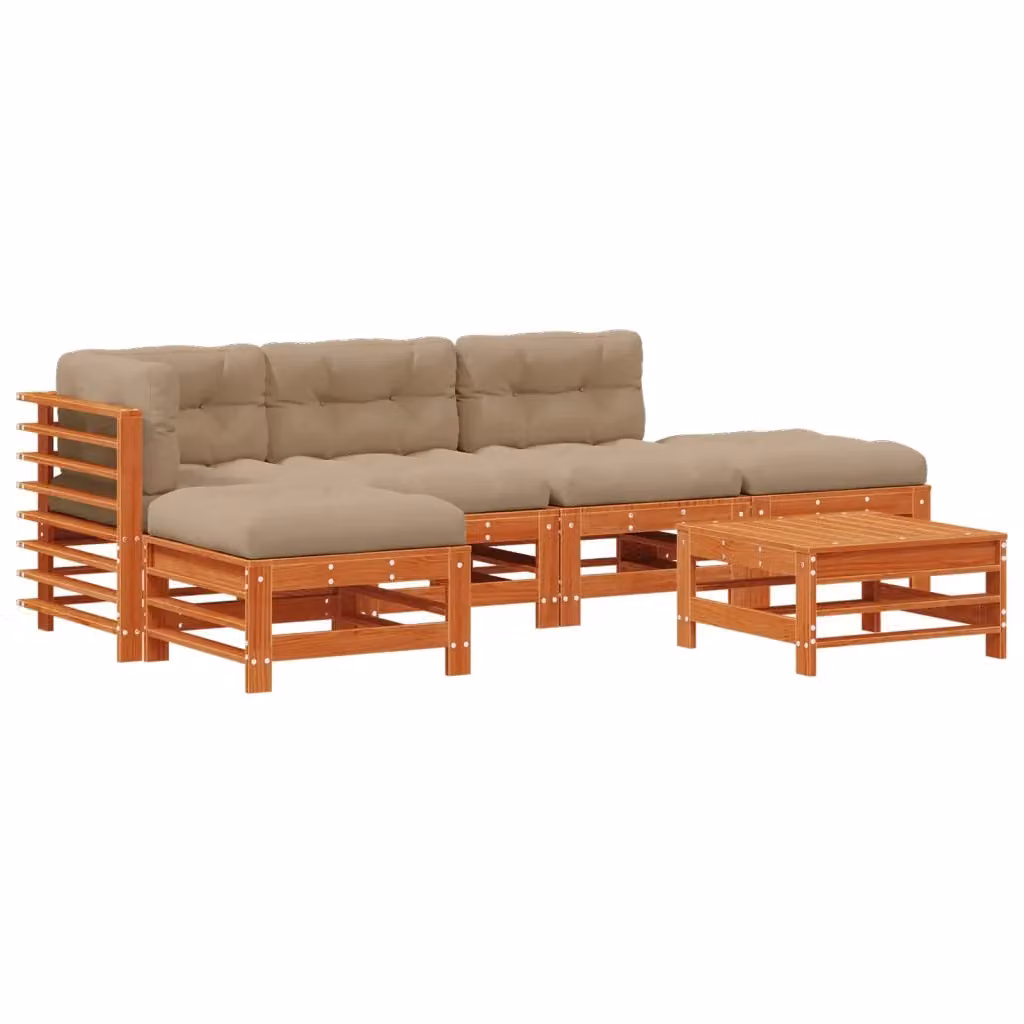 Set Lounge da Giardino Moderno vidaXL in Legno di Pino Cerato Marrone con Cuscini, 6 Pezzi – 2