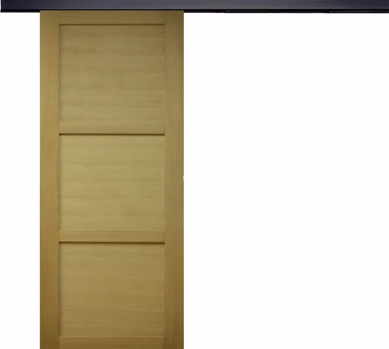 Porta scorrevole in legno Ayous 3 pannelli H204 x L93 cm, binario in alluminio con bandeau nero Gd Menuiseries