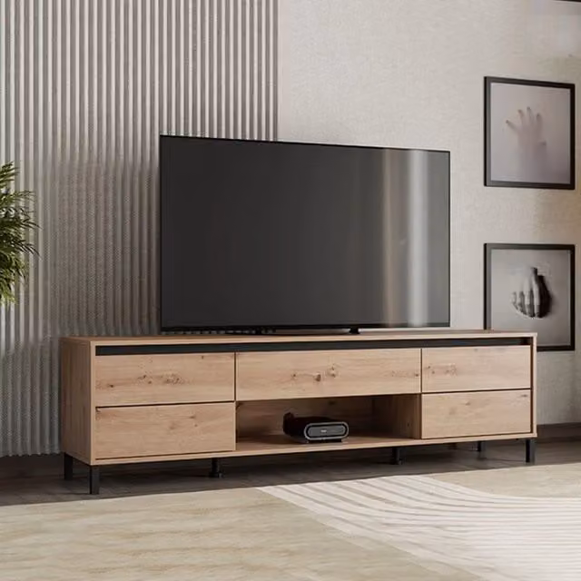 Mobile porta TV Celico DMORA in legno rovere nodi marrone con un cassetto L: 183 cm, P: 40 cm, H: 52 cm