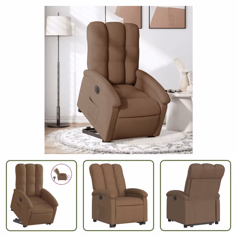 The Living Store Poltrona relax con supporto elettrico in tessuto marrone