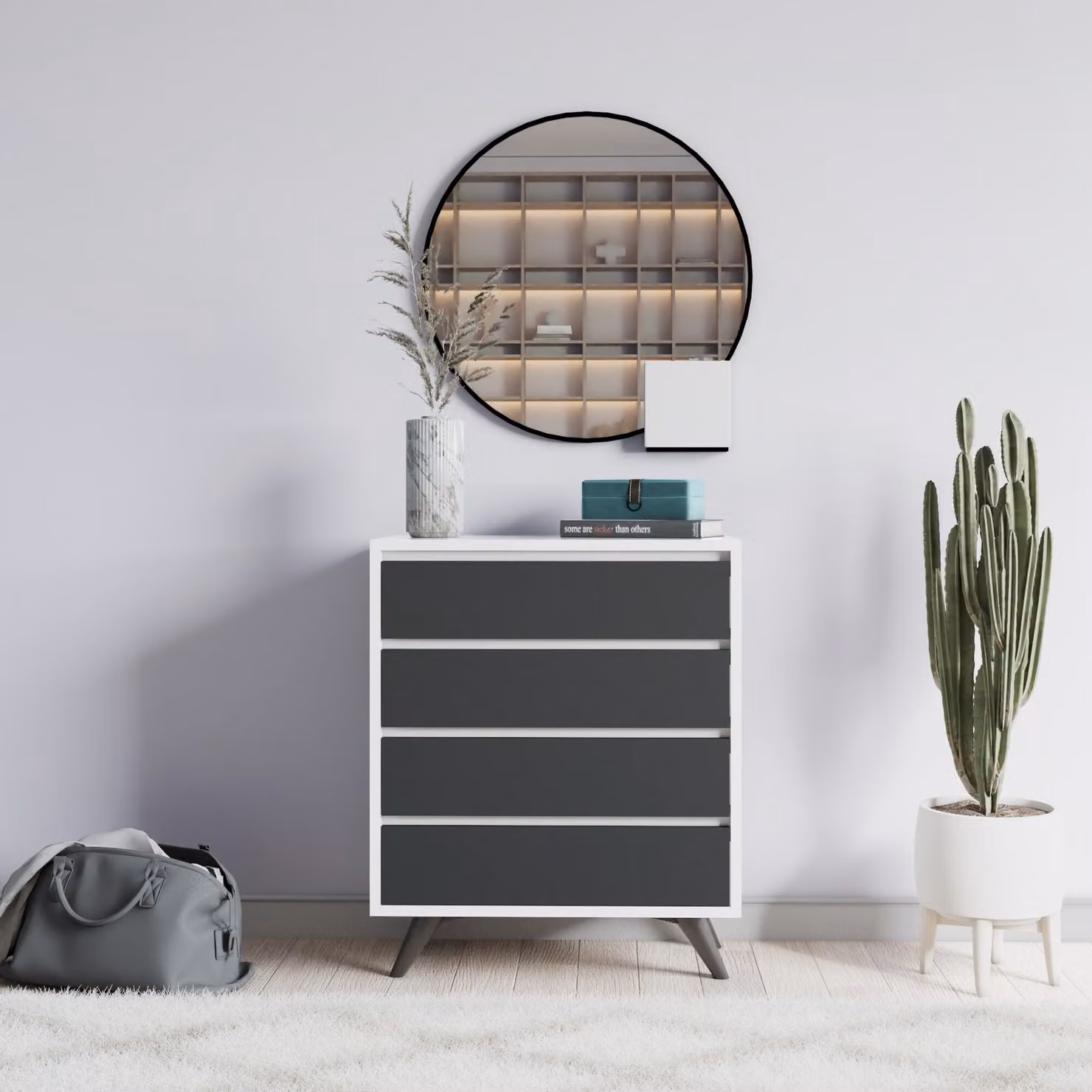Skye Decor, Suvera - Bianco, Antracite, cassettiera, bianco, 100 % LAMINATO, 70 x 40 x 86 cm