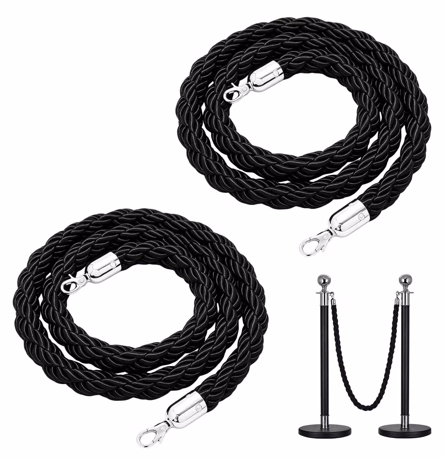 Set di 2 cordoncini di sicurezza, lunghezza 150 cm, colore nero, con ganci in acciaio inossidabile