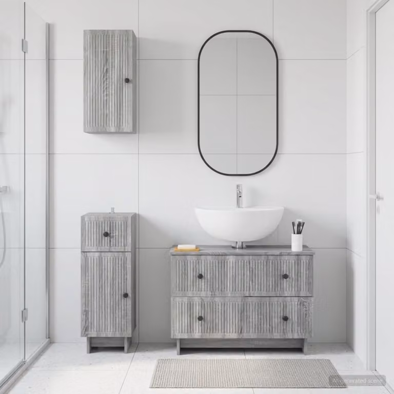 Set di mobili da bagno vidaXL EDE in 3 pezzi, colore grigio, con mobile sottolavabo e pensili a parete