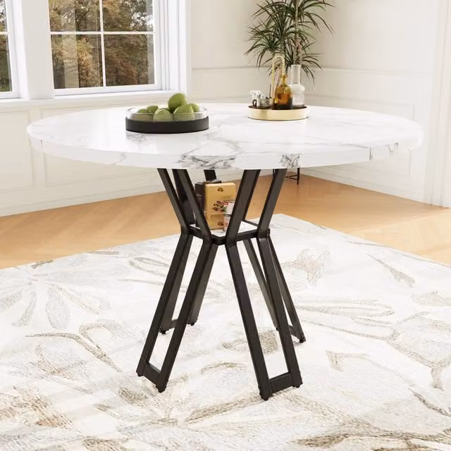 Tavolo da pranzo rotondo (100 x 100 x 76 cm), tavolo rotondo leggero ed elegante per 4-6 persone, adatto a sale da pranzo e soggiorni, gambe nere, pia