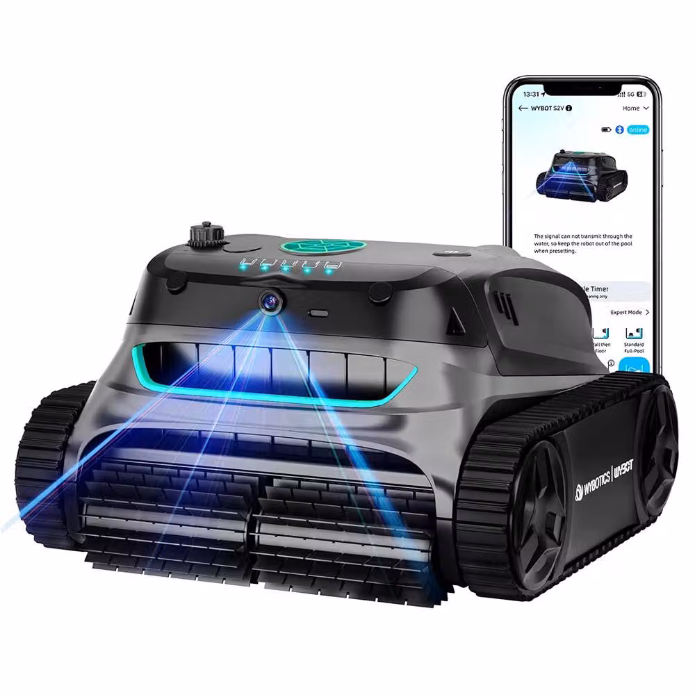 WYBOT S2 Vision: robot aspiratore per piscine senza fili, dotato di telecamera AI integrata. Autonomia di 210 minuti e 8 diverse modalità di pulizia