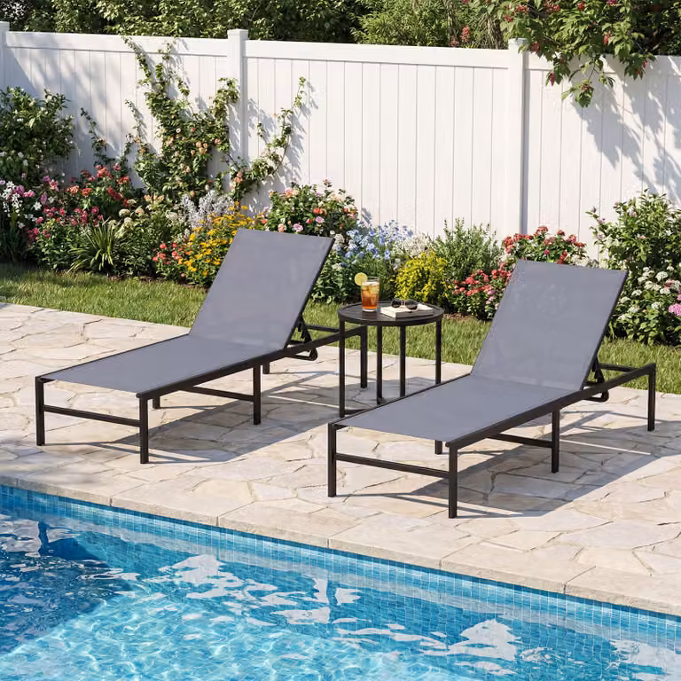 Set di 2 sedie a sdraio regolabili Costway in metallo e tessuto grigio per piscina, spiaggia e giardino
