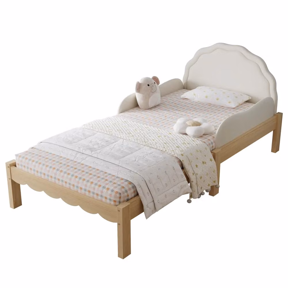 Letto singolo imbottito per bambini Minimal beige in similpelle con rete a doghe L/P/H: 90 x 200 cm – 2