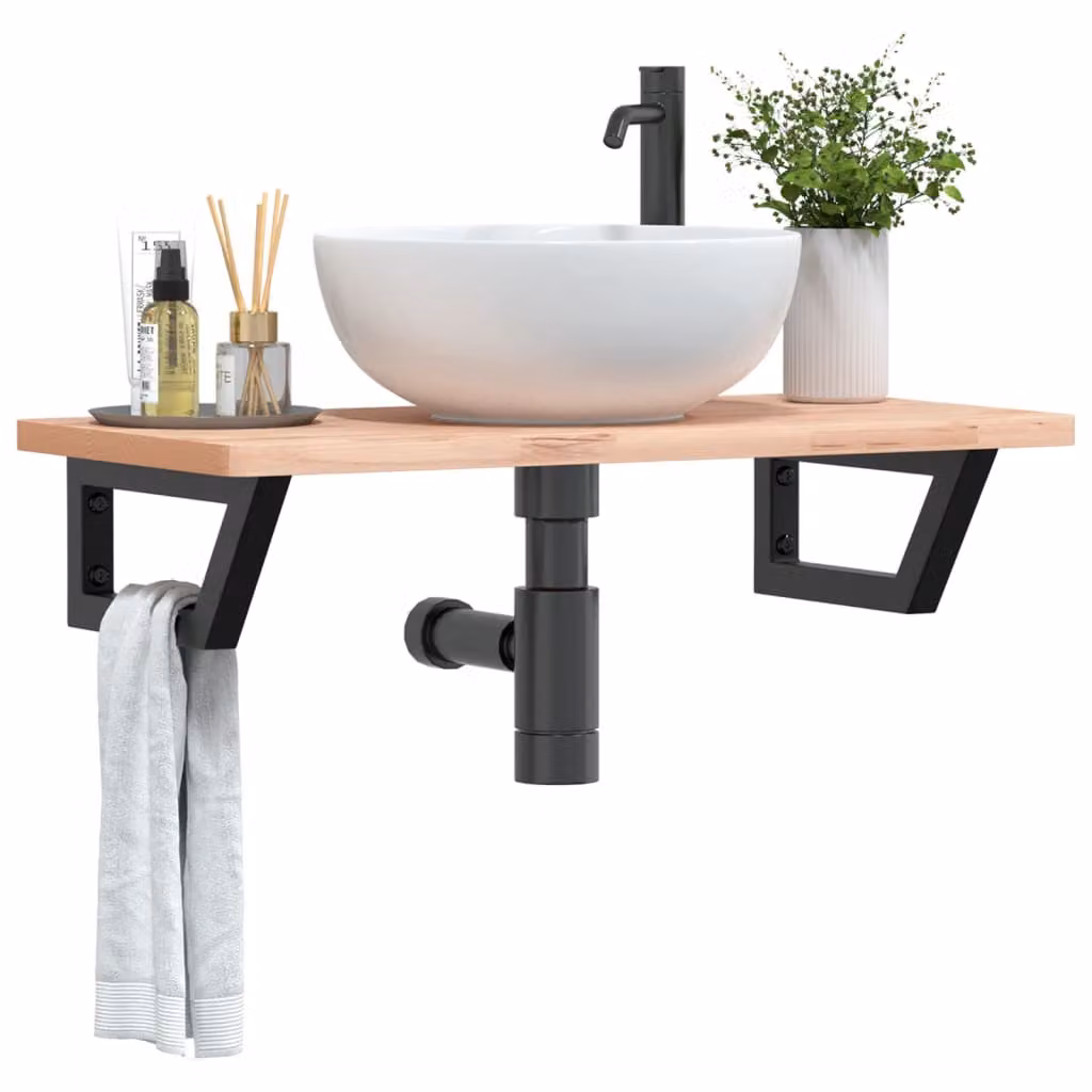 Set di 2 mensole per lavabo a trapezio vidaXL in acciaio nero da parete