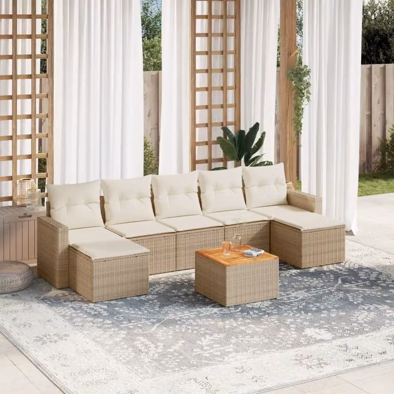 vidaXL Set Divano da Giardino 8 pz in Polyrattan Beige con Cuscini e Tavolino