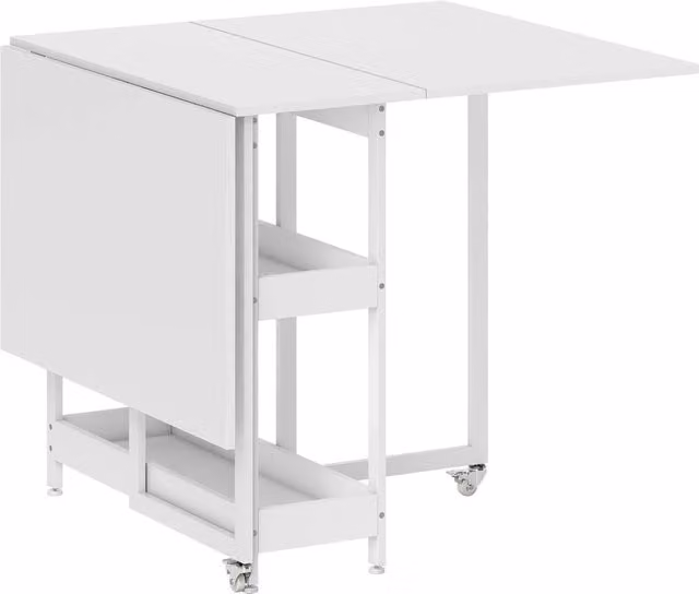 Tavolo Pieghevole Moderno Giordanoshop con Ribalte e Ruote in Legno e Metallo Bianco L: 133,4 cm, P: 80 cm, H: 75 cm – 1