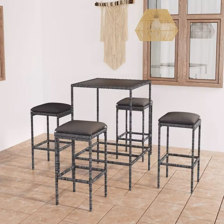 Maison Exclusive - Set da bar da giardino 5 pezzi con cuscini in polyrattan grigio