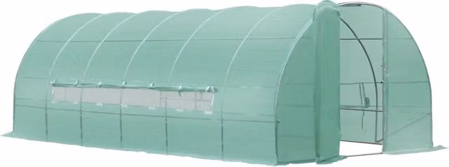 EasyComfort Serra per Orto a Tunnel Verde con Porta e 8 Finestre in PE e Metallo Zincato, L/P/H: 600 x 300 x 200 cm