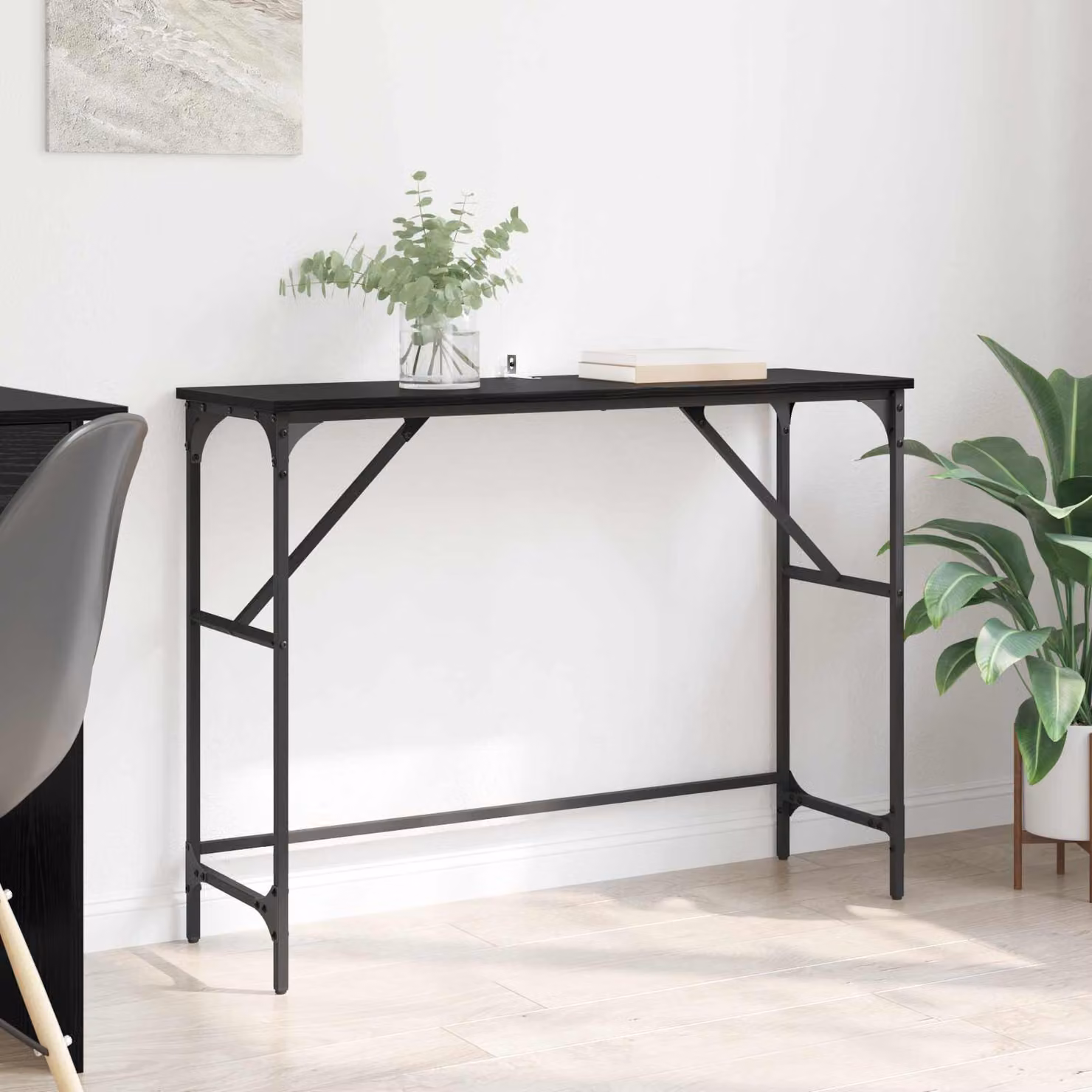 vidaXL Tavolo consolle in stile industriale nero, L: 100 cm, P: 32 cm, H: 75 cm