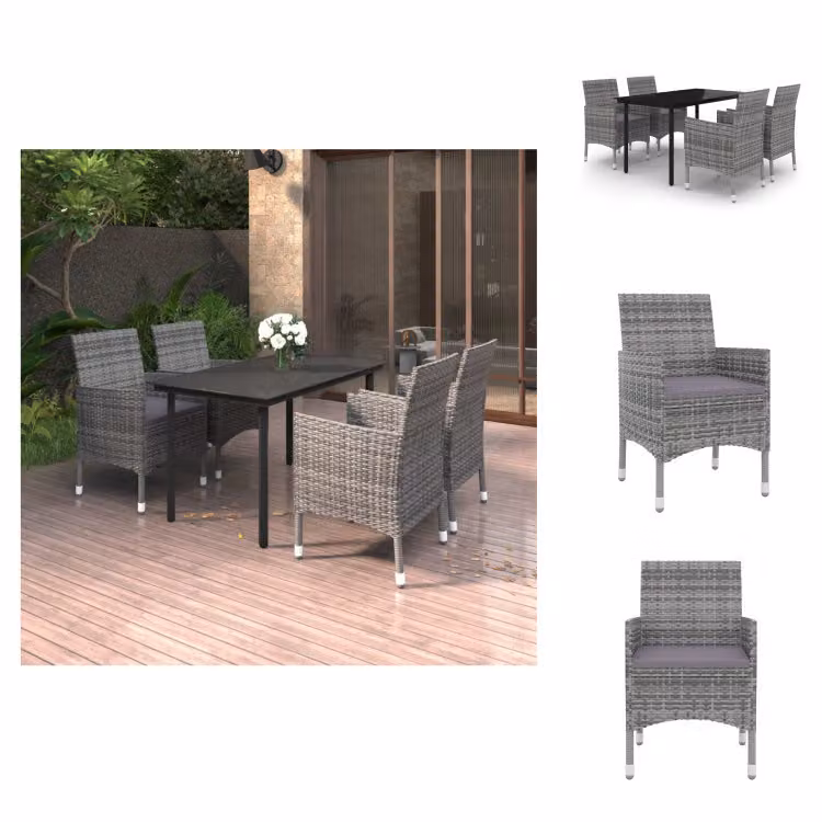 vidaXL Set da pranzo da giardino in 5 pezzi con cuscini in polirattan e vetro - Set di mobili da giardino