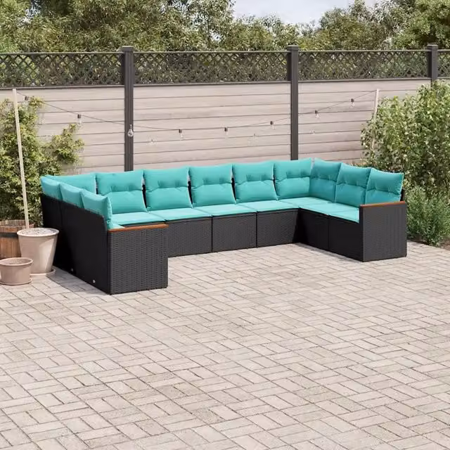 Set Divani da Giardino 10 pz con Cuscini Nero in Polyrattan 3226323