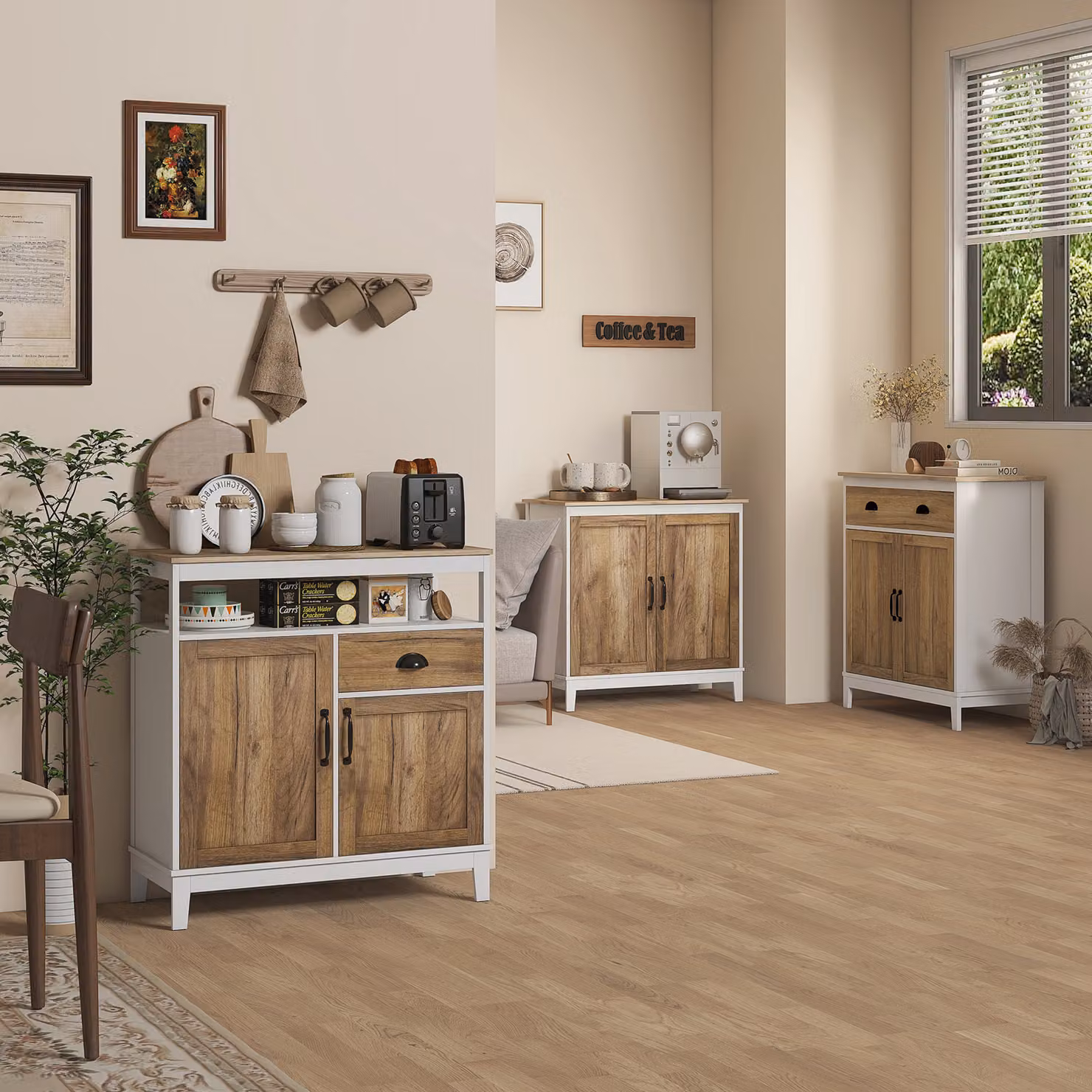 Mobile Cucina Stile Rustico HOMCOM con Armadietti e Cassetto, Bianco e Marrone, L: 76,6 cm, P: 35 cm, H: 81,5 cm – 2