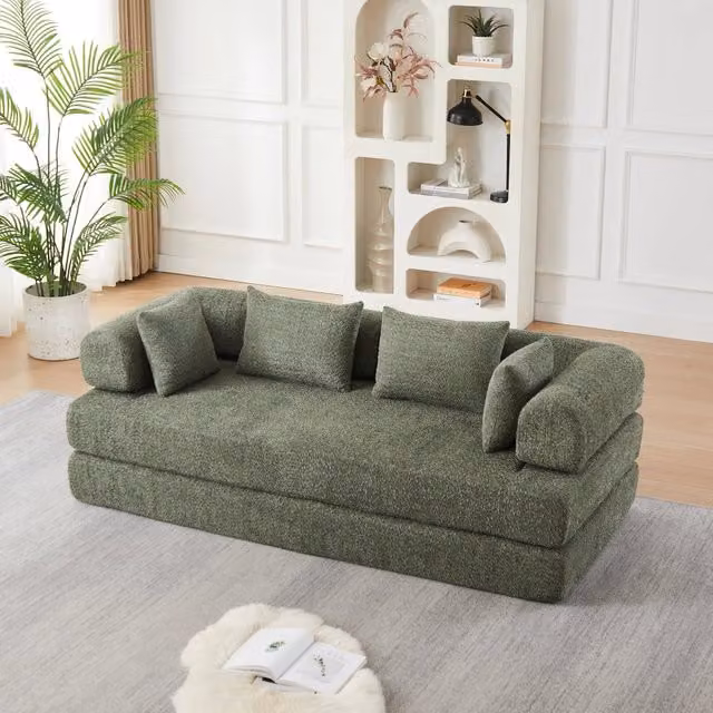 Desviae Divano letto modulare 4 in 1 in ciniglia verde con schienale regolabile 4 cuscini e base antiscivolo