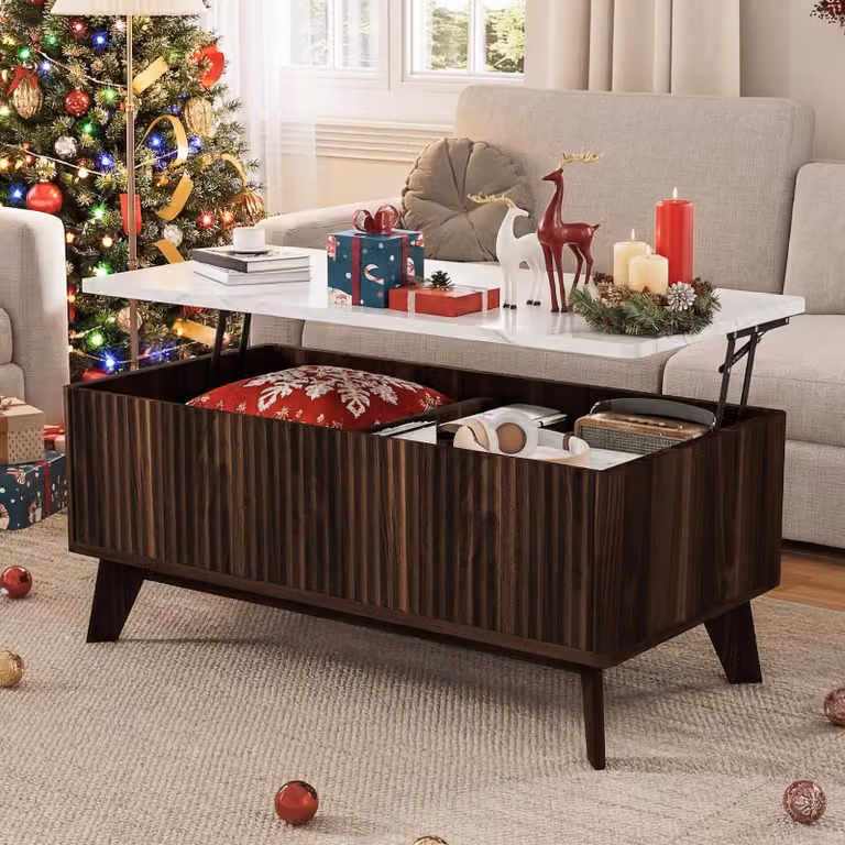 Tavolino REMZETTA con piano regolabile in altezza e spazio contenitivo, tavolino moderno per il soggiorno con finitura effetto noce, dimensioni 105 x 53 x 42 cm, ideale per soggiorno e sala da pranzo
