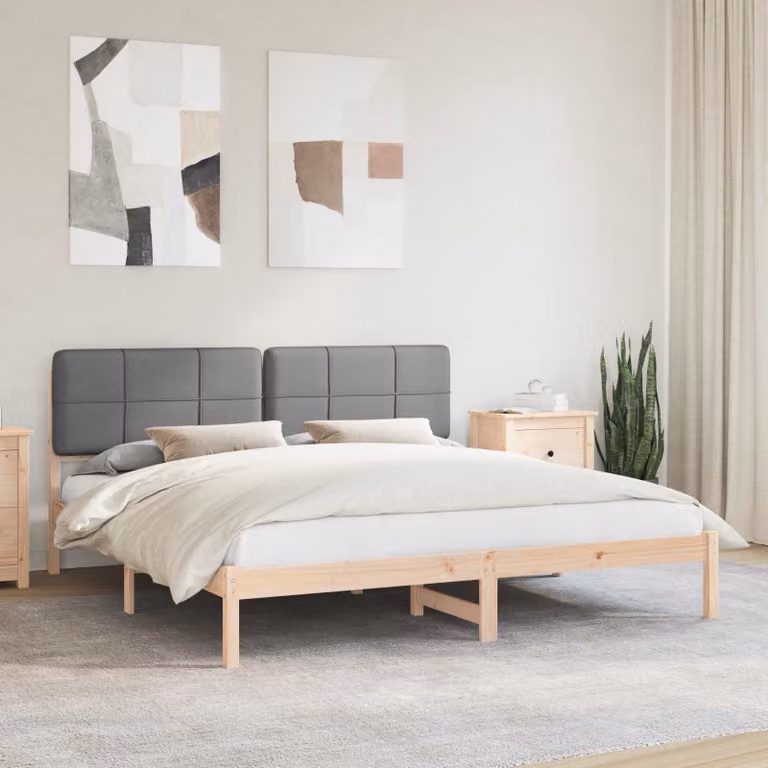 Letto con Testiera Rivestita vidaXL in Legno di Pino e Tessuto Grigio L/P/H: 180 x 200 cm