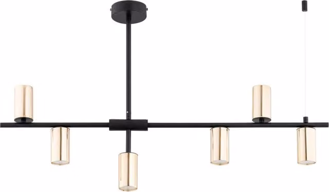 Lampada a sospensione moderna SAUR Alfa in metallo nero e oro con 6 lampadine GU10 dimmabili