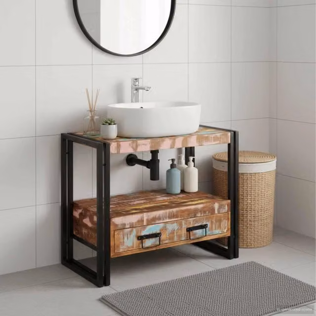 Armadio da bagno moderno vidaXL in legno e metallo multicolore con ante e cassetti – 1