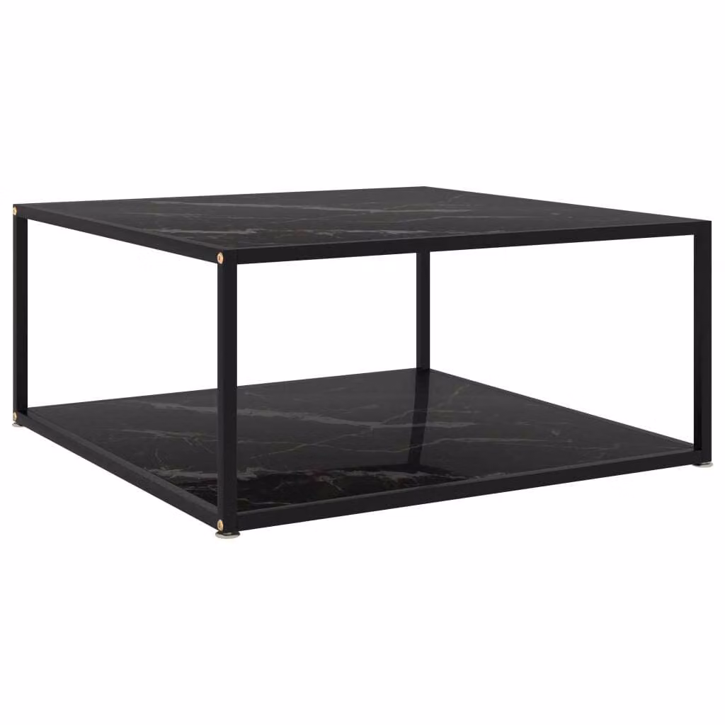 The Living Store tavolino nero 80x80x35 cm in vetro temperato