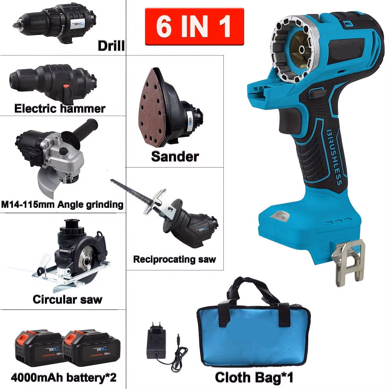 Set di utensili a batteria 6in1 - Trapano a batteria - Set per lavori di bricolage - Utensili elettrici - Motore brushless