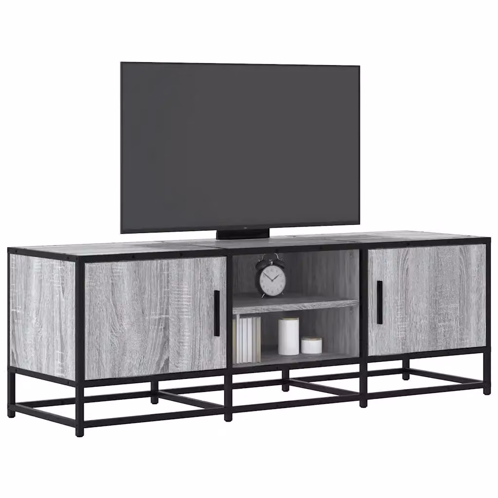 Mobile TV in stile industrial grigio con struttura in legno e metallo, L 120 x P 35 x H 41 cm – 2