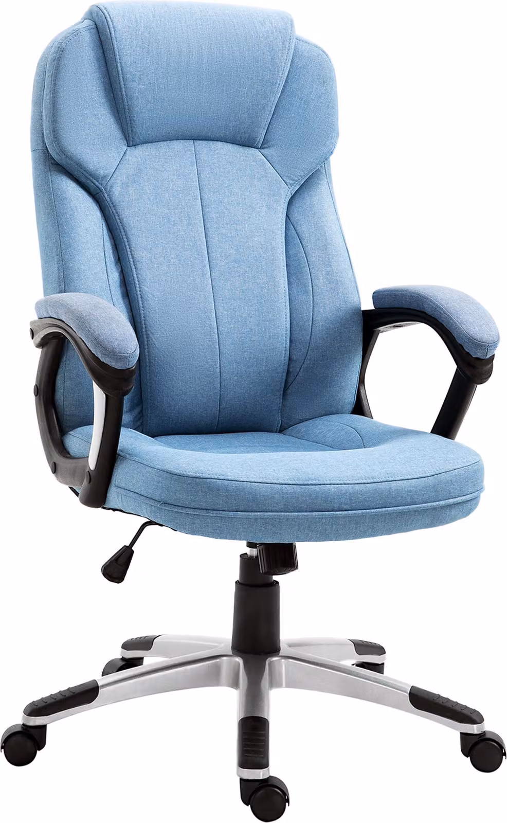 Sedia ergonomica Moonbite, modello "Chefsessel", con schienale alto, sedia da ufficio color azzurro chiaro con finitura effetto lino, funzione basculante, rotelle a 360°, imbottitura in schiuma, colore azzurro chiaro