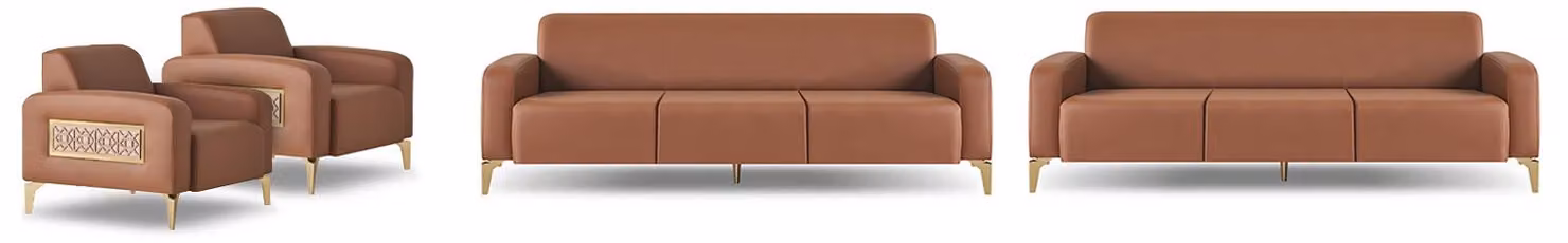 Sofagarnitur Braun Sofas 3-Sitzer Modern Sessel Komplett Sitzmöbel Leder
