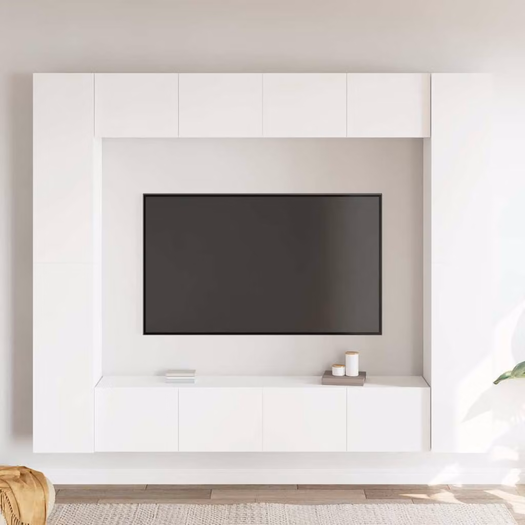 Set Mobili Porta TV vidaXL 8 Pezzi Bianco Moderno in Legno e MDF da Appendere alla Parete