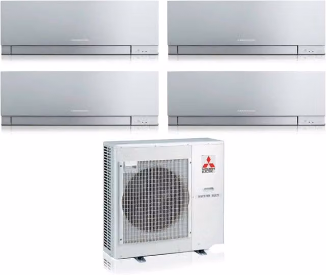 Climatizzatore Condizionatore Mitsubishi Electric Quadri Split Inverter Serie Kirigamine Zen Silver MSZ-EF 7+7+7+9 con MXZ-4F72VF R-32 Wi-Fi Integrato Colore Argento