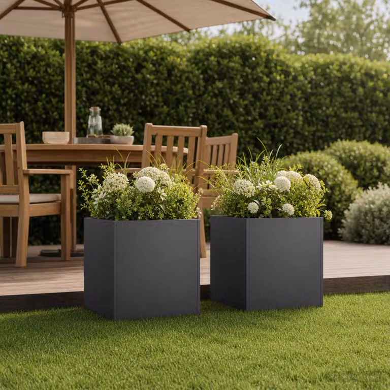 Set di 2 vasi da giardino vidaXL in metallo nero e antracite L/P/H: 20 x 20 x 20 cm
