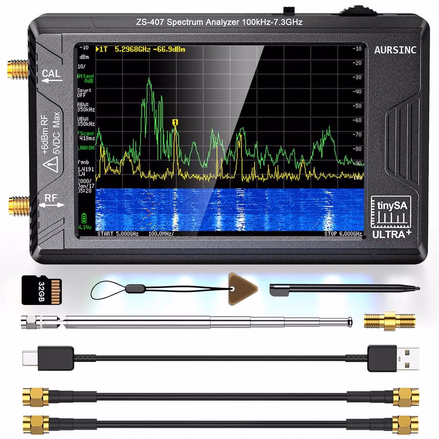 Analizzatore di spettro da 100 kHz a 7,3 GHz, display da 4 pollici, portatile, 2-in-1