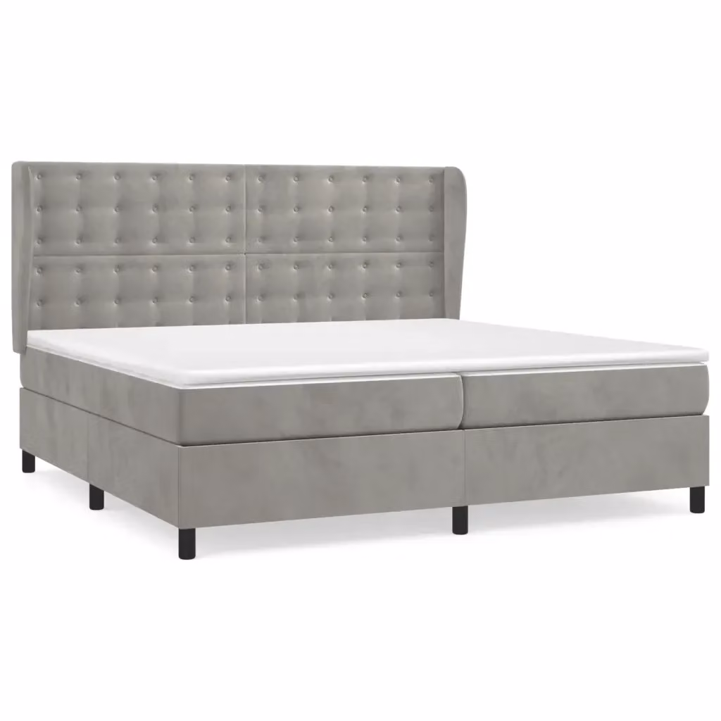 vidaXL Giroletto a Molle con Materasso Ibrido in Velluto Grigio Chiaro L/P/H: 200 x 200 x 128 cm – 2