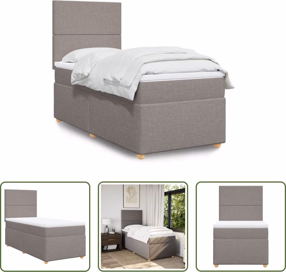 The Living Store Letto a molle con materasso Taupe 100x200 cm in tessuto