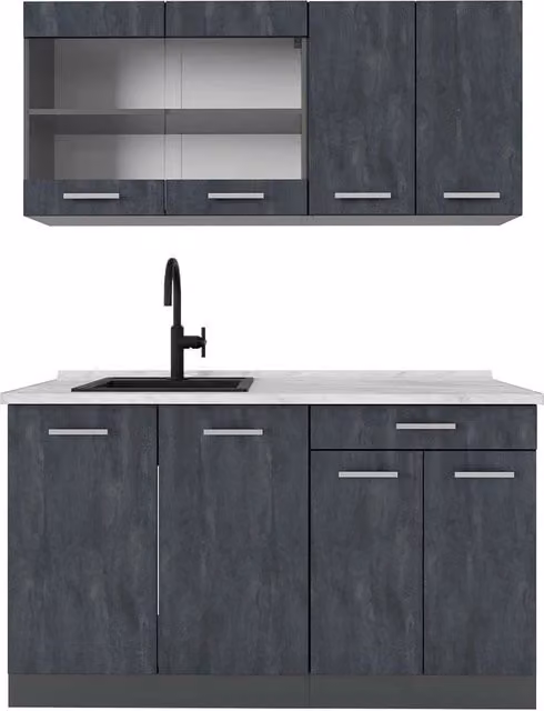 Cucina monoblocco R-Line Calce nera/Antracite 140 cm PL Marmo Vicco