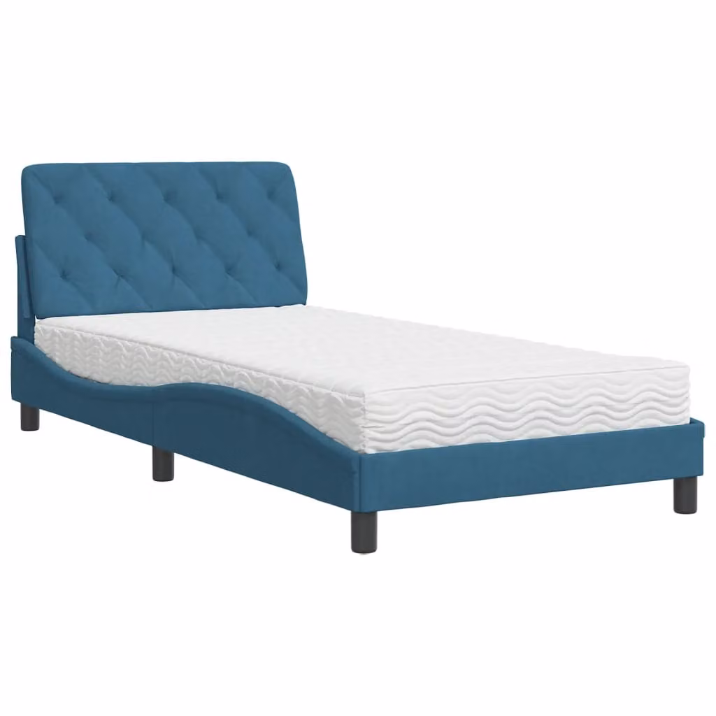 Letto con Materasso Blu 100x200 cm in Velluto