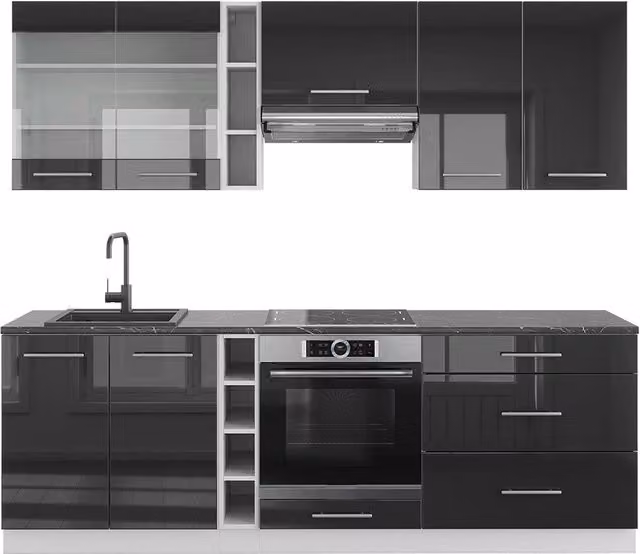 Cucina componibile moderna Vicco Fame-Line Antracite lucido e Bianco L: 235 cm – 1
