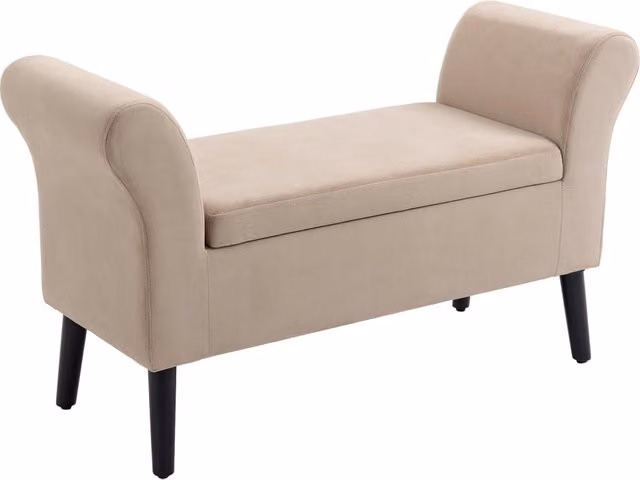 Panca Contenitore Imbottita con Braccioli in Tessuto Effetto Velluto Beige 111,5 x 41 x 65 cm Salvaspazio Design Moderno per Casa