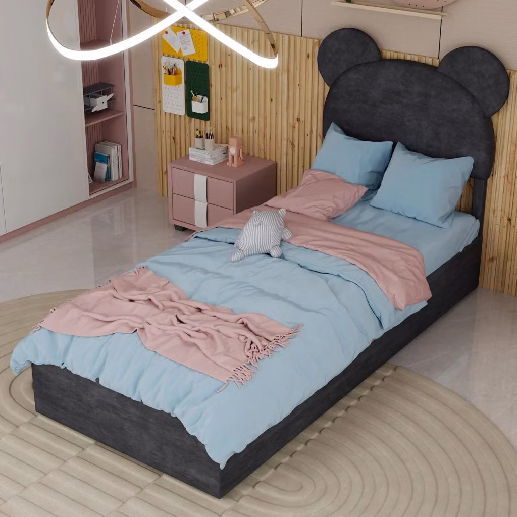 Letto contenitore per bambini con struttura a casetta e sollevamento pneumatico, rivestito in tessuto grigio, L/P/H: 200 x 90 x 133 cm – 2