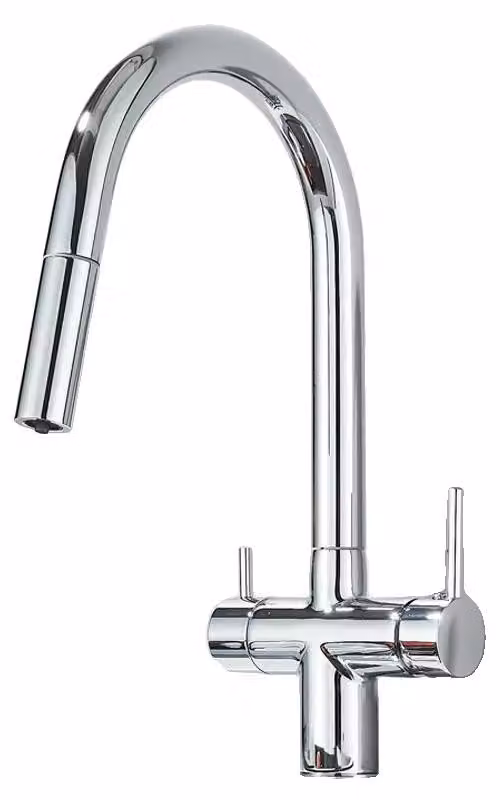 Rubinetto da cucina, materiale: ottone, due maniglie, finitura cromata