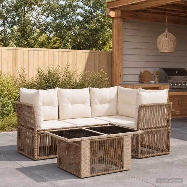 Set Divano da Giardino 5 pz Beige polyrattan 3436464