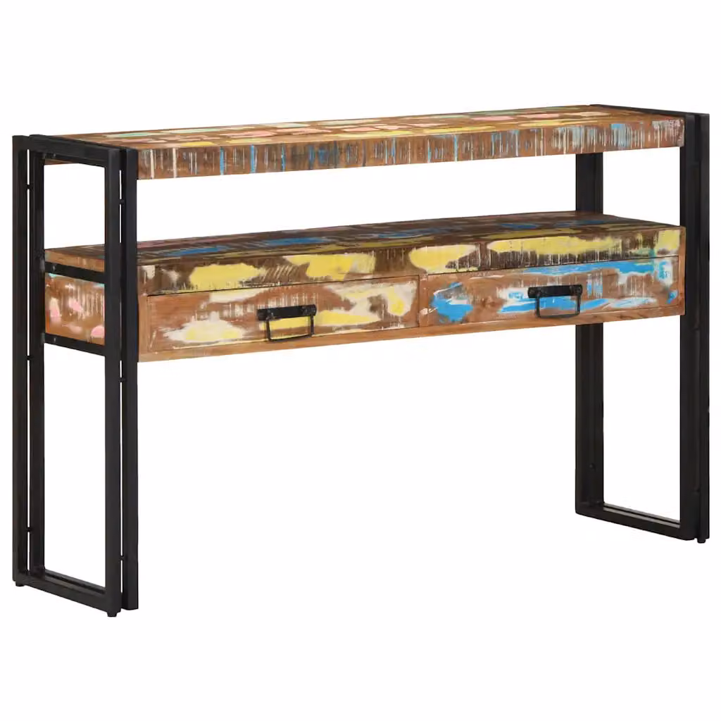 vidaXL Tavolo consolle in legno massello e metallo stile industriale, multicolore, L 120 x P 33 x H 75 cm