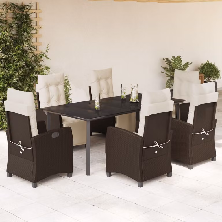 vidaXL Set da Pranzo da Giardino 7pz in Polyrattan Marrone con Piano in Vetro