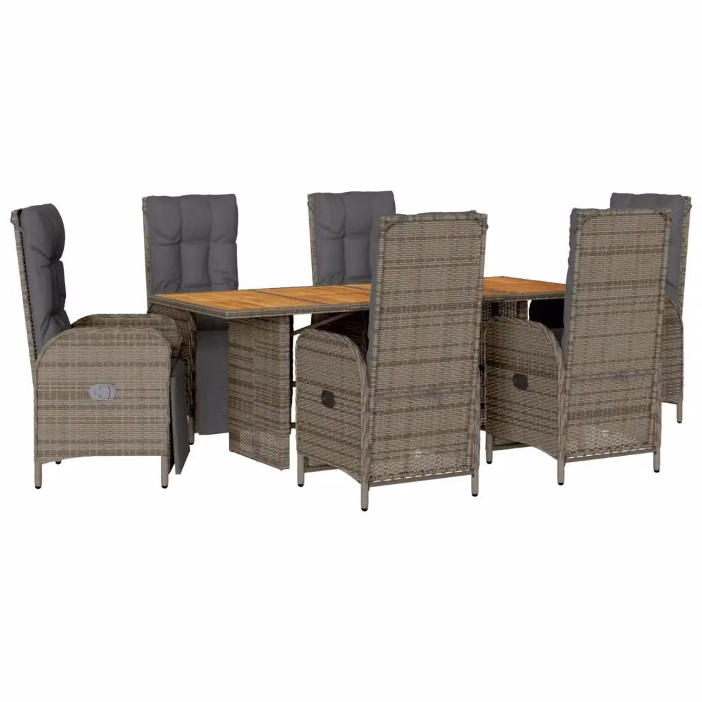 Set da pranzo da giardino vidaXL in polyrattan e legno di acacia grigio, 7 pezzi – 2