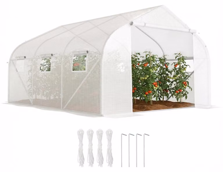 Outsunny, serra a tunnel di 3,50 x 3 metri, con 6 finestre e una grande porta, colore bianco