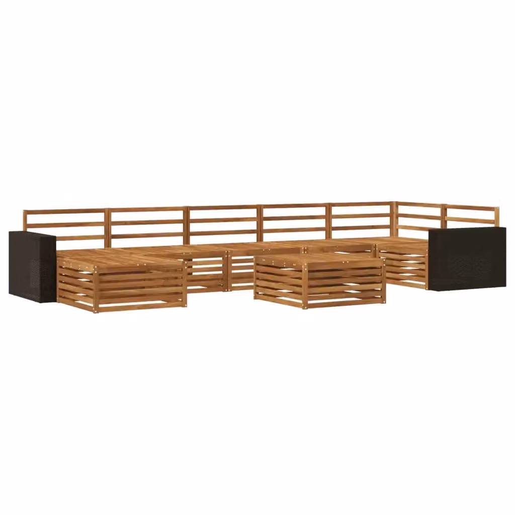 Set di divani da esterno a L vidaXL in legno di acacia marrone con 8 pezzi, tavolo da caffè e pouf inclusi – 2